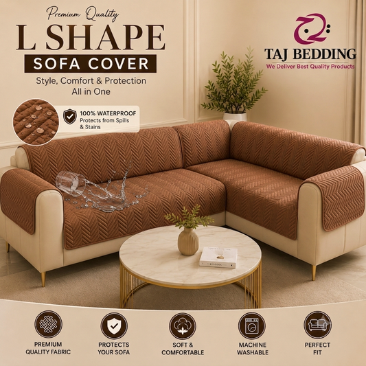 L Shape Waterproof Zigzag Ultrasonic Quilted Sofa Cover Coffee