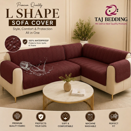 L Shape Waterproof Zigzag Ultrasonic Quilted Sofa Cover Maroon