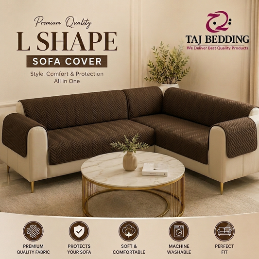 L Shape Zigzag Ultrasonic Quilted Sofa Cover Brown
