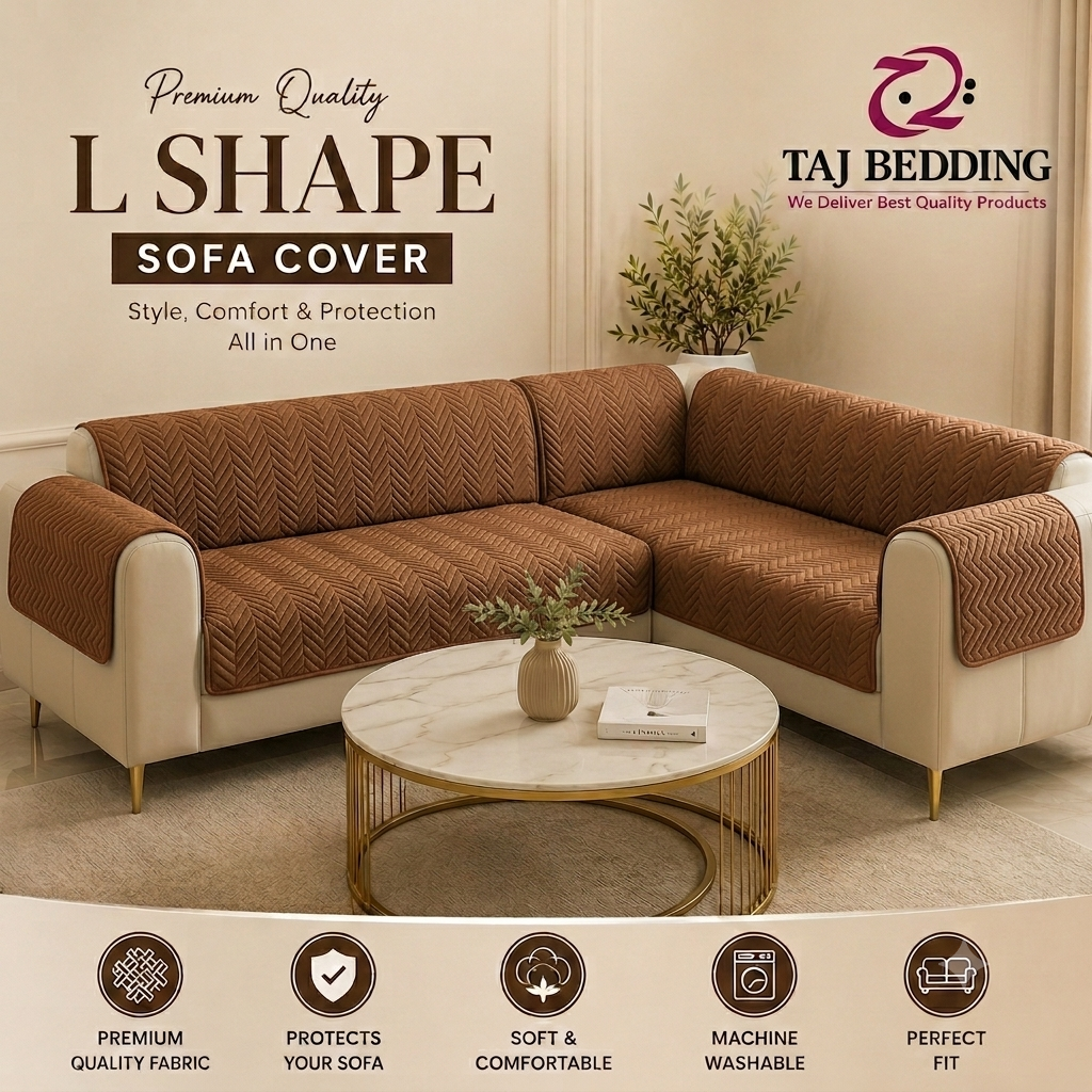 L Shape Zigzag Ultrasonic Quilted Sofa Cover Coffee
