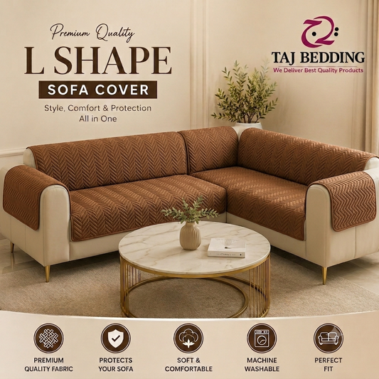 L Shape Zigzag Ultrasonic Quilted Sofa Cover Coffee