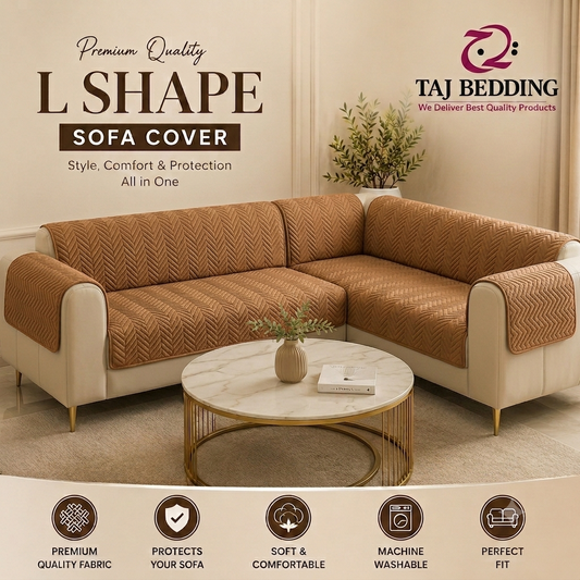 L Shape Zigzag Ultrasonic Quilted Sofa Cover Copper