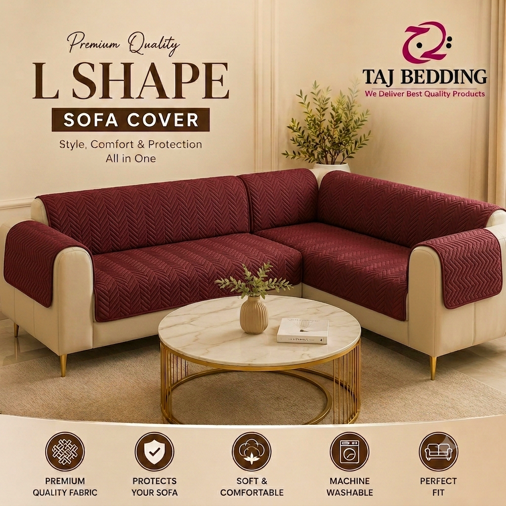 L Shape Zigzag Ultrasonic Quilted Sofa Cover Maroon