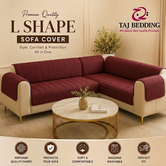 L Shape Zigzag Ultrasonic Quilted Sofa Cover Maroon