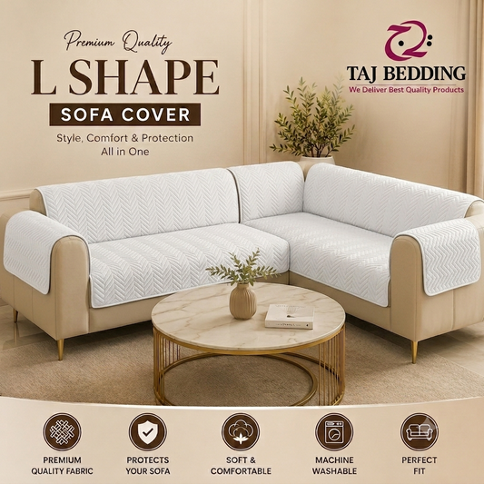 L Shape Zigzag Ultrasonic Quilted Sofa Cover White