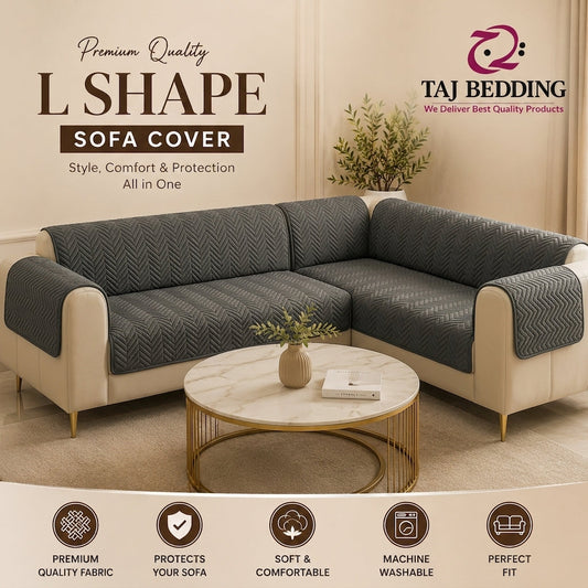 L Shape Zigzag Ultrasonic Quilted Sofa Cover Grey