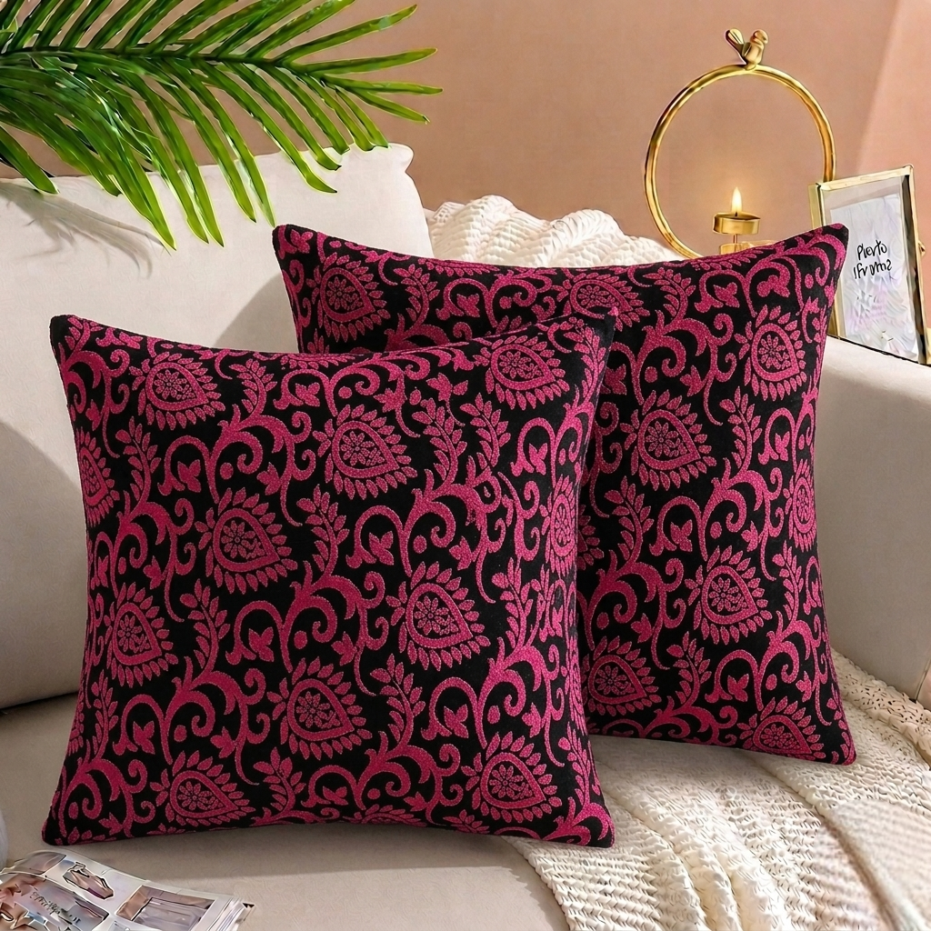 Luxury Embossed Jacquard Cushion Cover Maroon