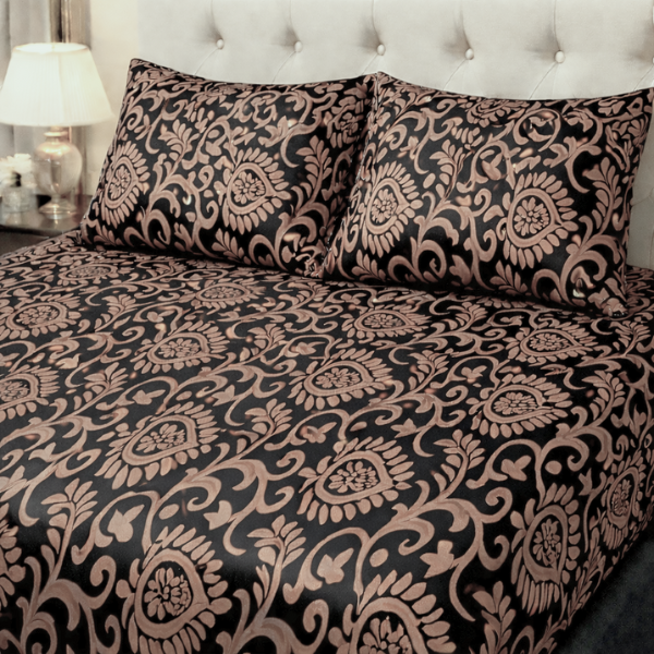 Luxury Embossed Jacquard Fitted Bedsheet Set Brown - King Size