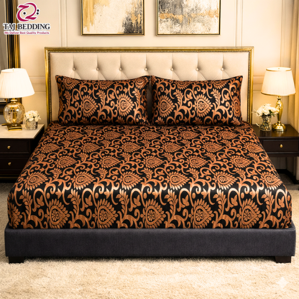 Luxury Embossed Jacquard Fitted Bedsheet Set Copper - King Size