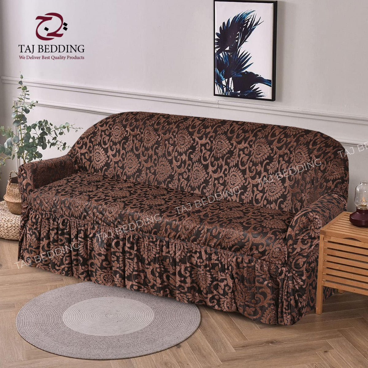Luxury Embossed Jacquard Sofa Cover Brown
