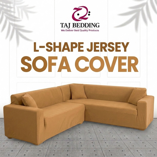 L Shape Fitted Lycra Jersey Sofa Cover Chikoo
