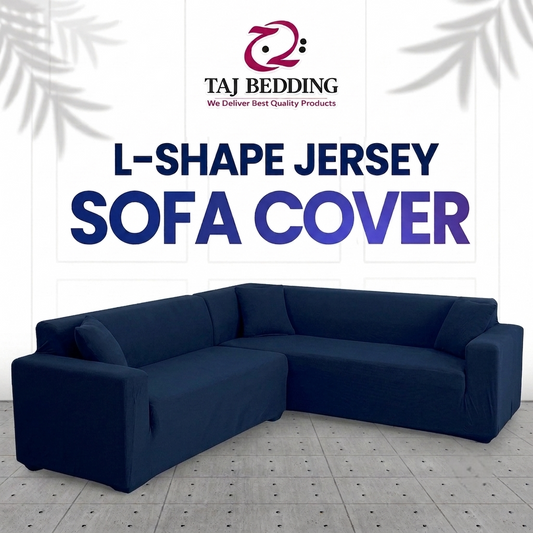 L Shape Fitted Lycra Jersey Sofa Cover Navy Blue