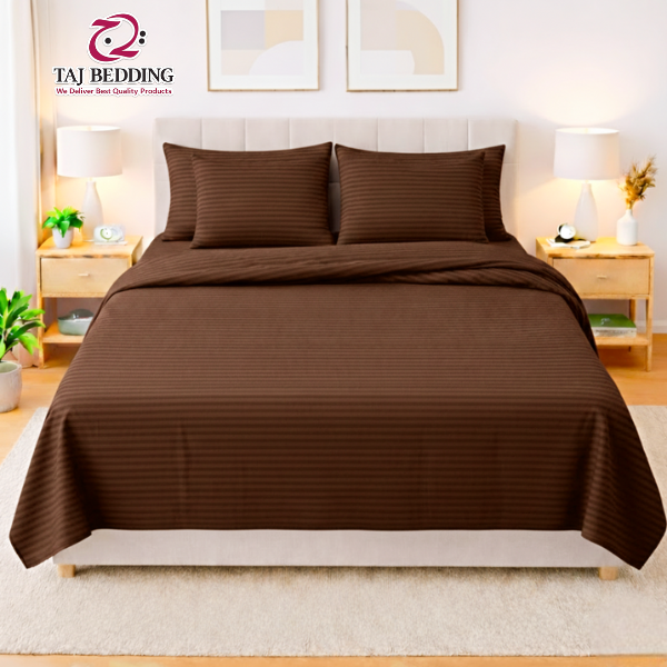 Premium Striped Flat 6-Pcs Duvet Set Chocolate Brown – King Size