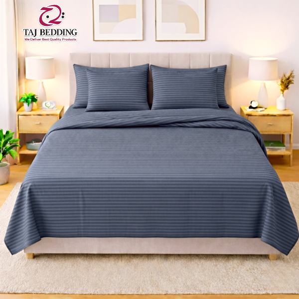 Premium Striped Flat 6-Pcs Duvet Set Grey – King Size