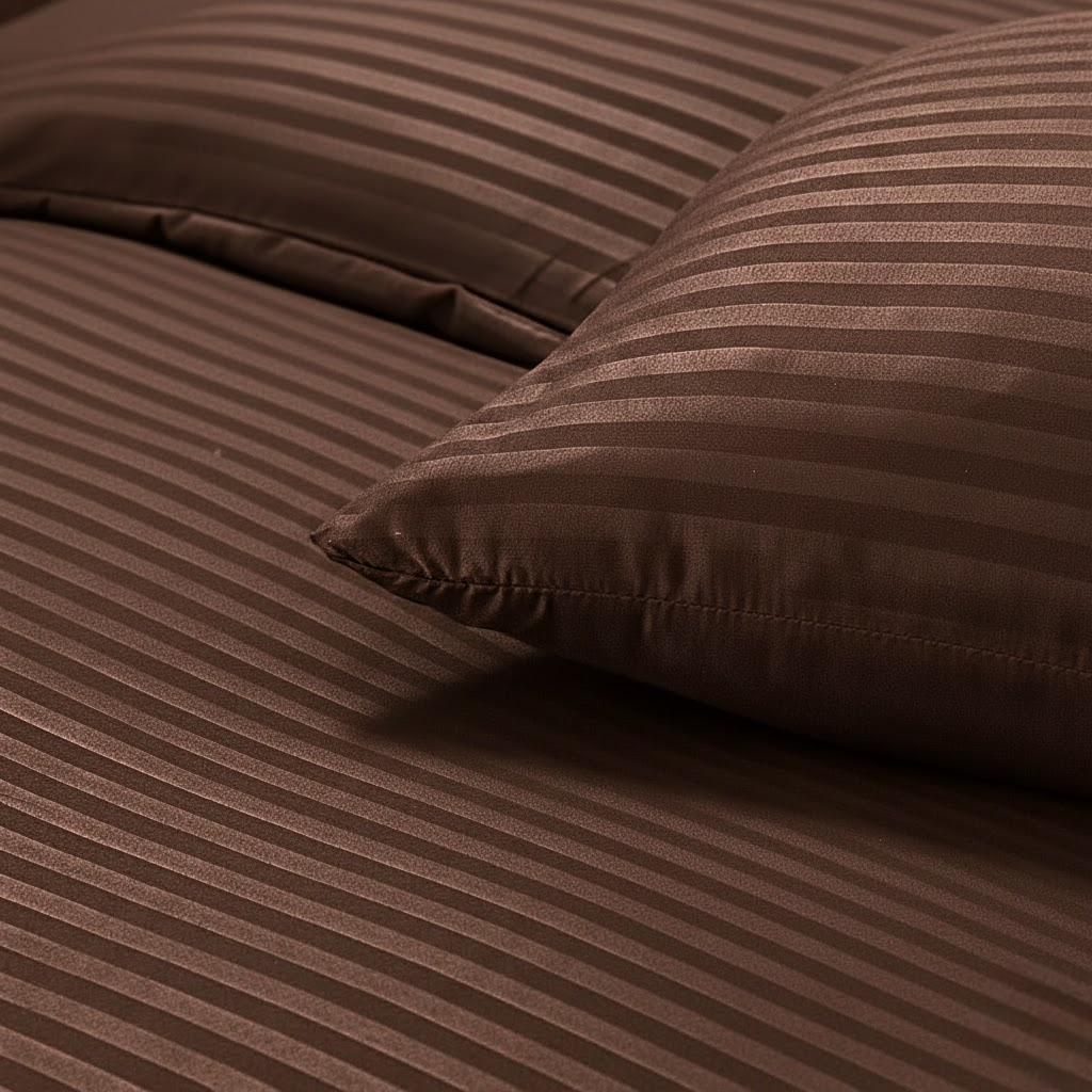 Premium Striped Fitted Bedsheet Set Chocolate Brown - King Size