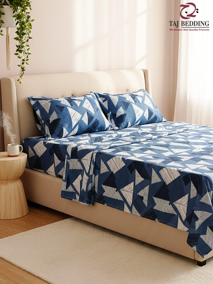 Printed Abstract Triangle Pattern Flat Bedsheet – King Size