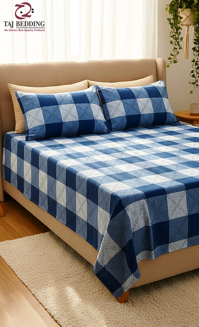 Printed Buffalo Plaid Flat Bedsheet Set – King Size