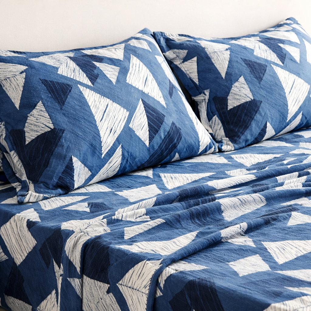 Printed Abstract Triangle Pattern Flat Bedsheet – King Size