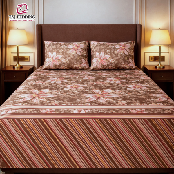 Printed Floral Flat Bedsheet Set Brown - King Size