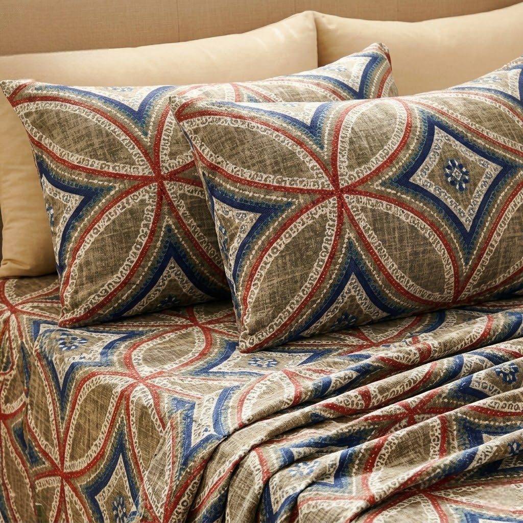 Printed Geometric Mandala Flat Bedsheet Set – King Size