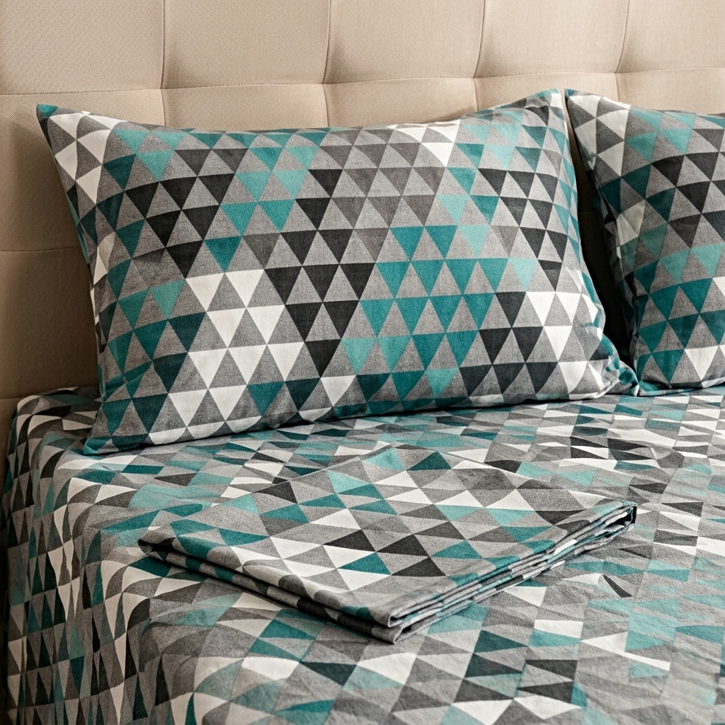 Printed Triangle Pattern Flat Bedsheet Set – King Size