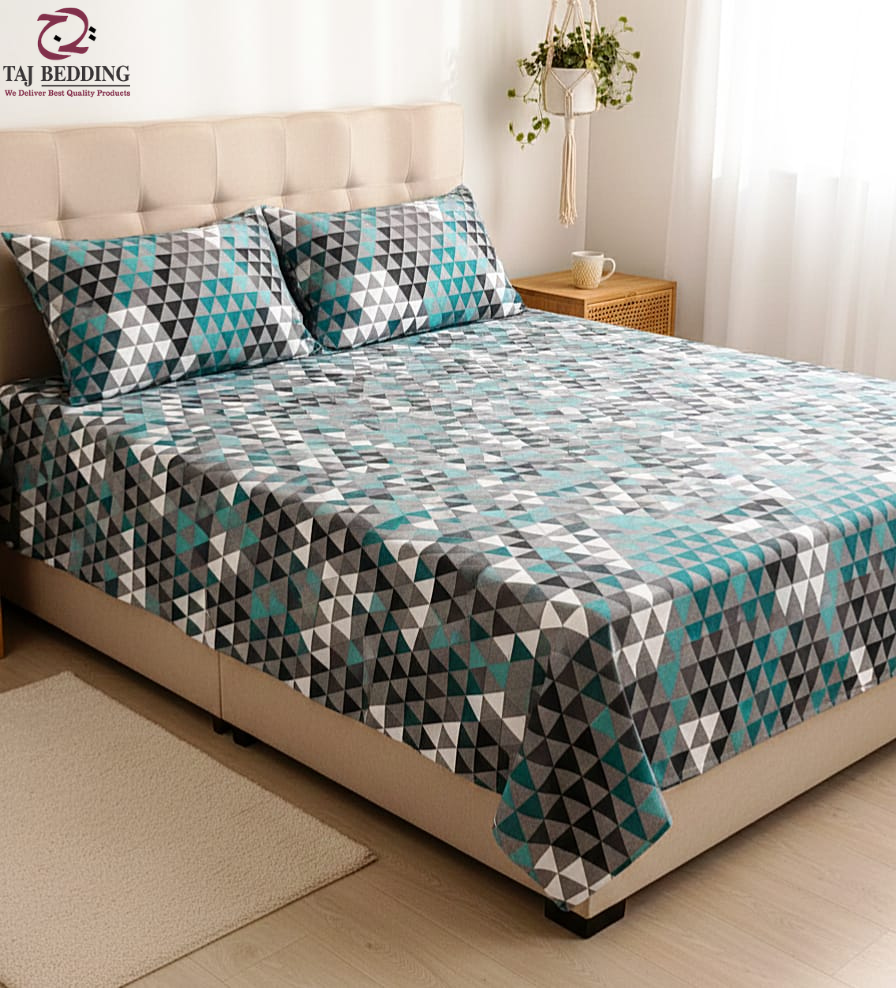 Printed Triangle Pattern Flat Bedsheet Set – King Size