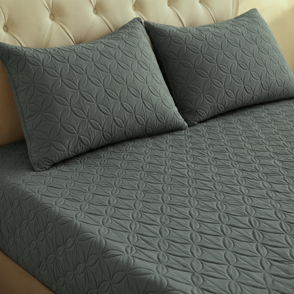 Ultrasonic Quilted Fitted Bedsheet Set Grey - King Size