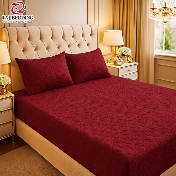 Ultrasonic Quilted Fitted Bedsheet Set Maroon - King Size