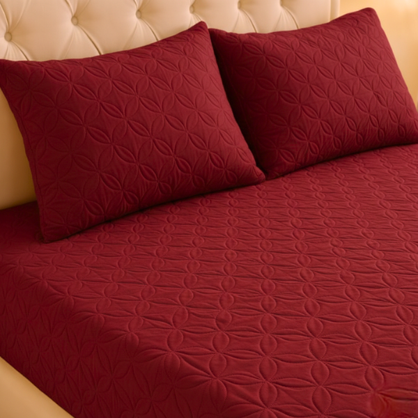 Ultrasonic Quilted Fitted Bedsheet Set Maroon - King Size