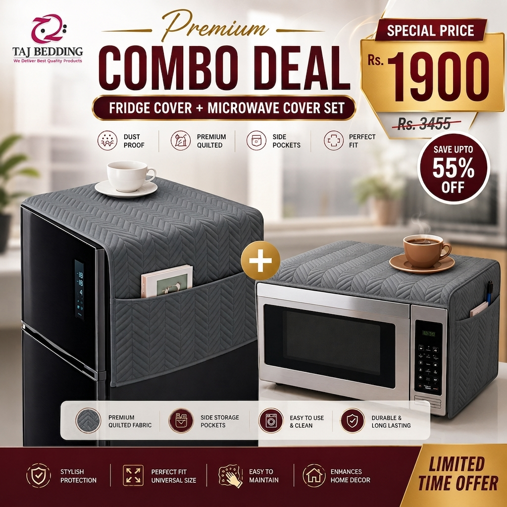 Zigzag Ultrasonic Quilted Fridge & Microwave Cover Set | Dustproof Kitchen Covers