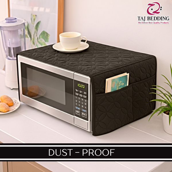Ultrasonic Quilted Microwave Oven Cover With Pockets - Black