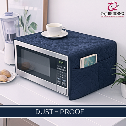Ultrasonic Quilted Microwave Oven Cover With Pockets - Navy Blue