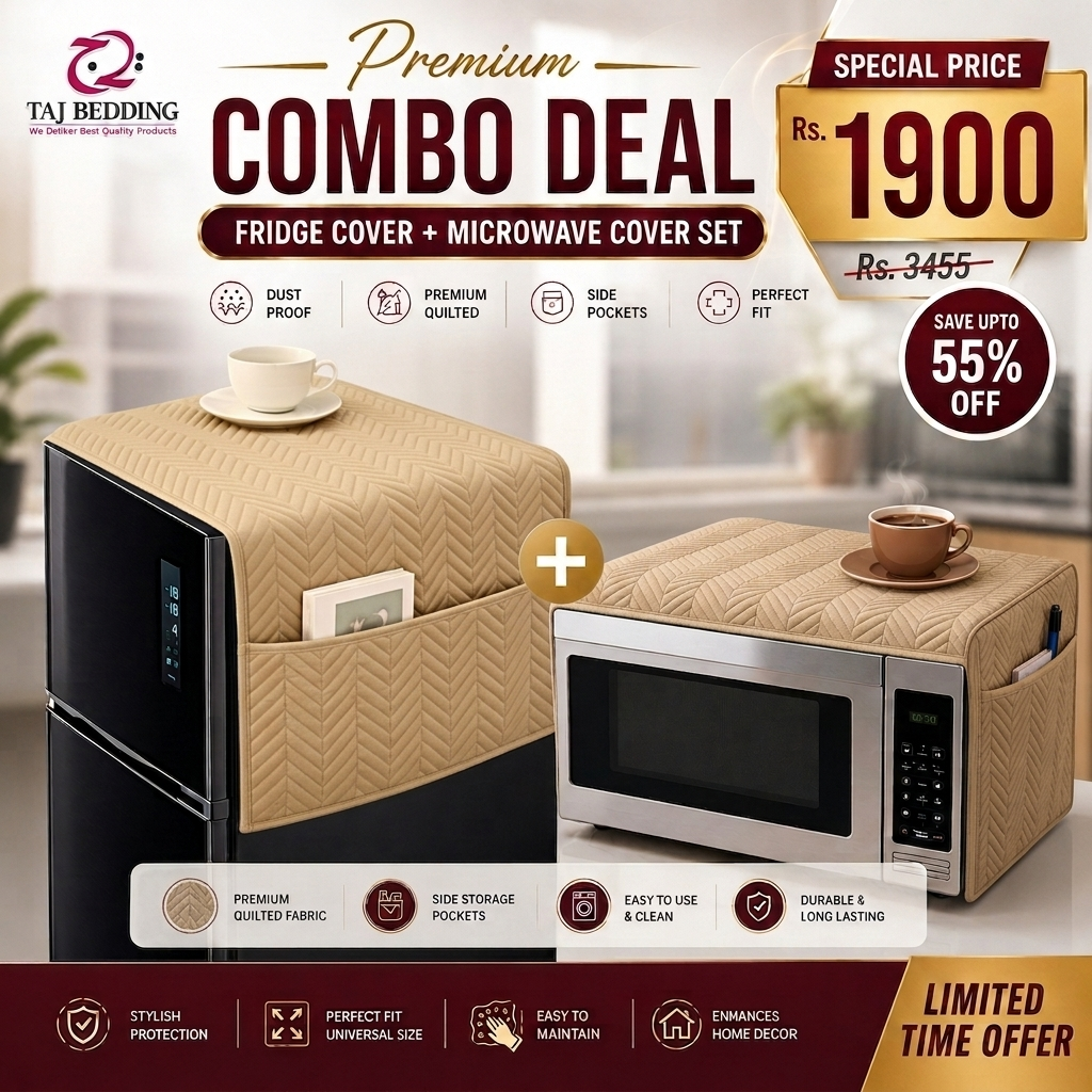 Zigzag Ultrasonic Quilted Fridge & Microwave Cover Set | Dustproof Kitchen Covers