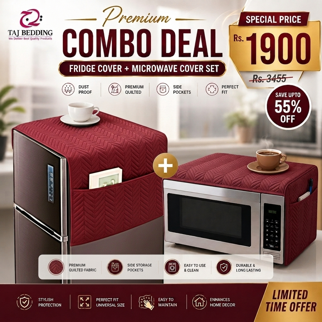 Zigzag Ultrasonic Quilted Fridge & Microwave Cover Set | Dustproof Kitchen Covers