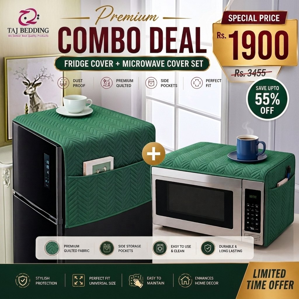 Zigzag Ultrasonic Quilted Fridge & Microwave Cover Set | Dustproof Kitchen Covers