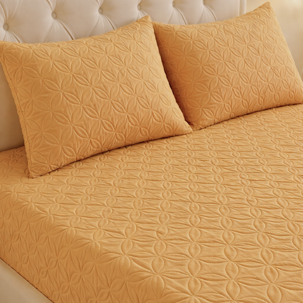 Waterproof Ultrasonic Quilted Fitted Bedsheet Set Chikoo - King Size
