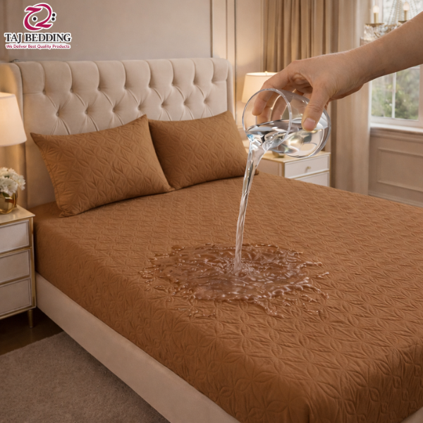 Waterproof Ultrasonic Quilted Fitted Bedsheet Set Coffee - King Size