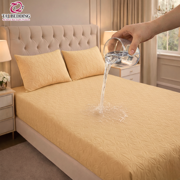 Waterproof Ultrasonic Quilted Fitted Bedsheet Set Peach - King Size
