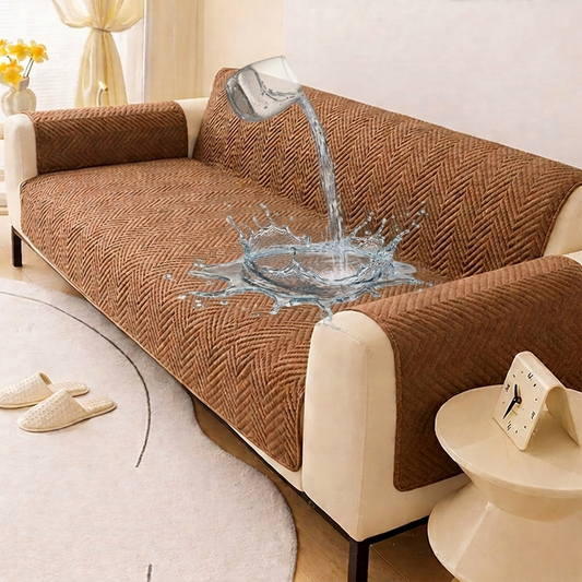Waterproof Zigzag Ultrasonic Quilted Sofa Cover Coffee
