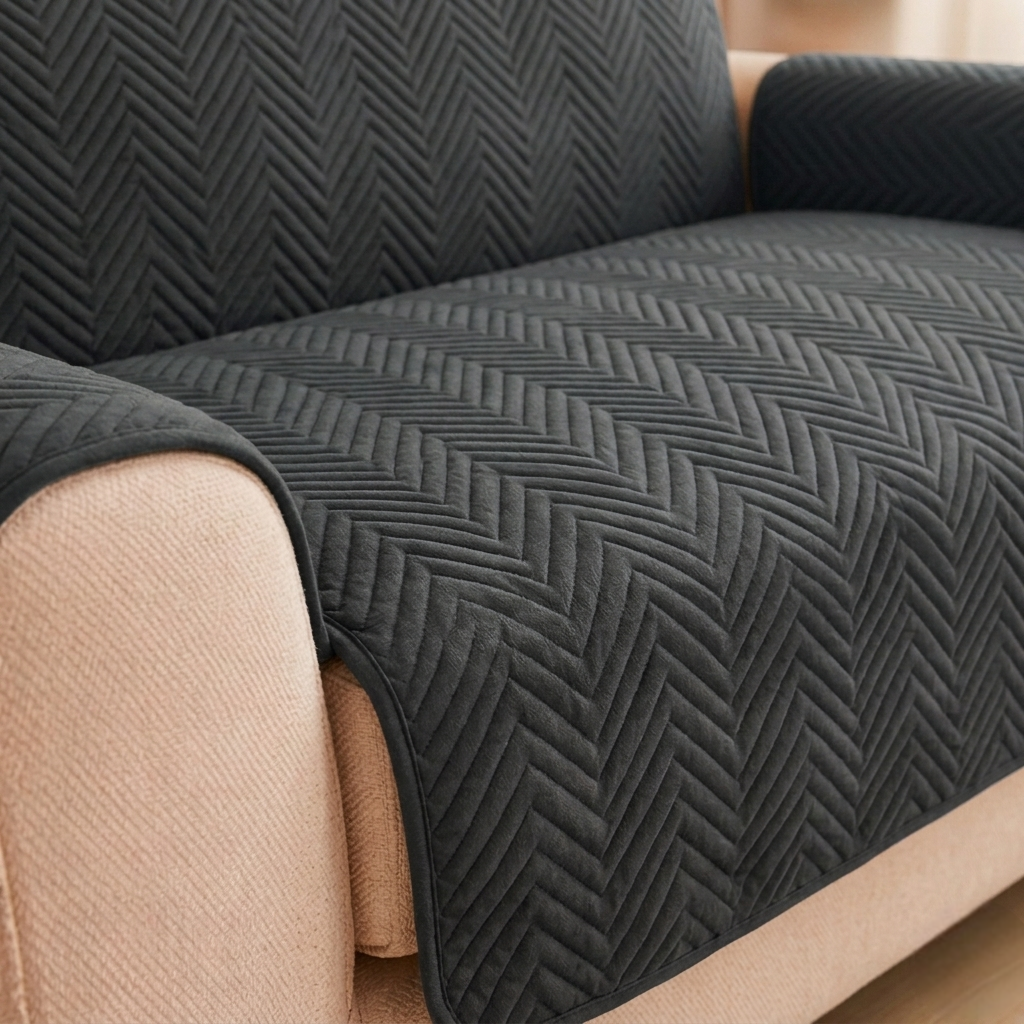 Waterproof Zigzag Ultrasonic Quilted Sofa Cover Gray