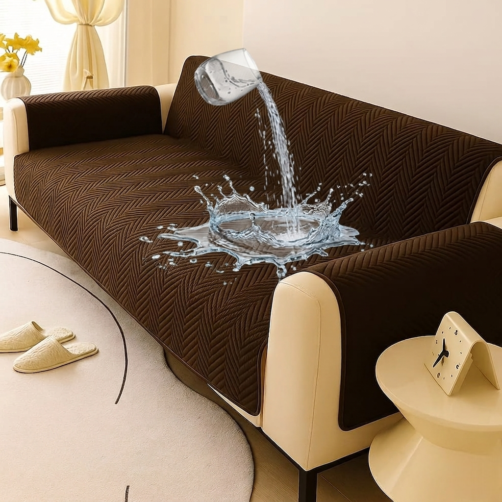 Waterproof Zigzag Ultrasonic Quilted Sofa Cover Brown