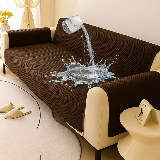 Waterproof Zigzag Ultrasonic Quilted Sofa Cover Brown