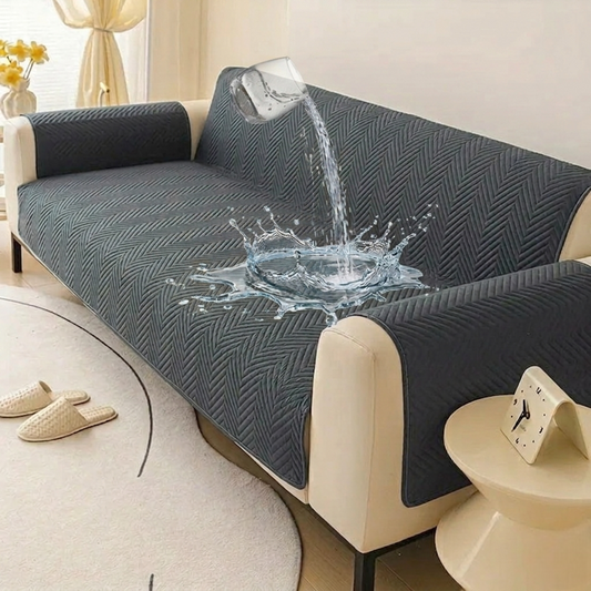 Waterproof Zigzag Ultrasonic Quilted Sofa Cover Gray