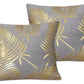 Gold Foil Palm Leaf Velvet Cushion Cover - Grey