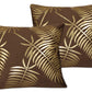 Gold Foil Palm Leaf Velvet Cushion Cover - Brown