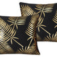 Gold Foil Palm Leaf Velvet Cushion Cover - Black