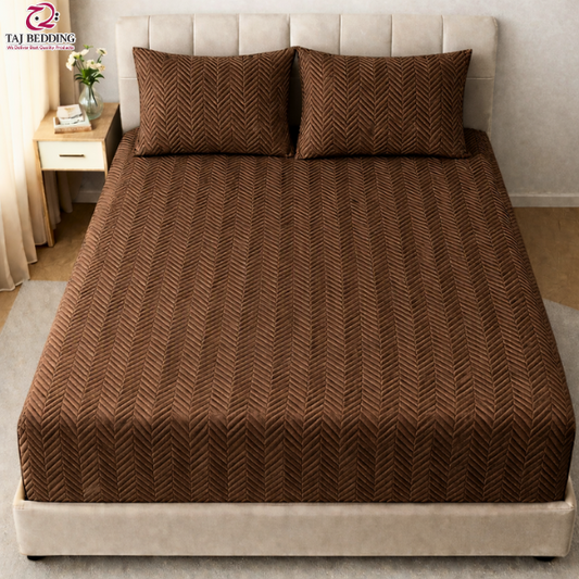 ZigZag Ultrasonic Quilted Fitted Bedsheet Brown - King Size