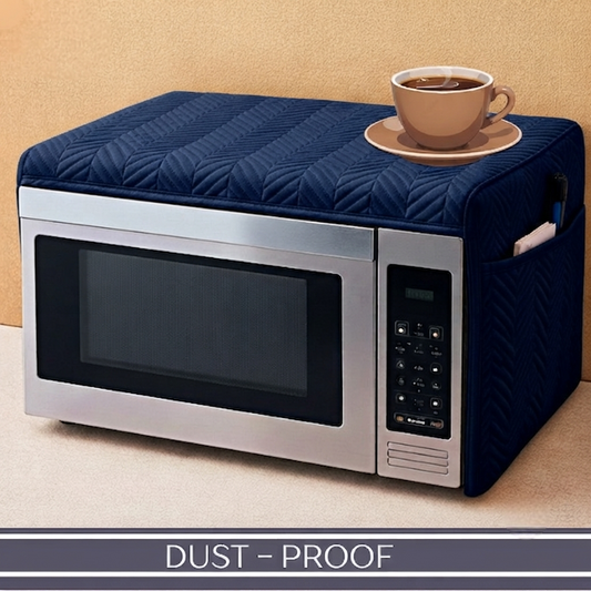 Zigzag Ultrasonic Quilted Microwave Oven Cover With Pockets - Navy Blue