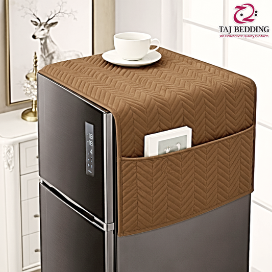 Zigzag Ultrasonic Quilted Refrigerator Cover With Pockets - Coffee