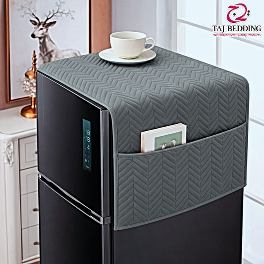 Zigzag Ultrasonic Quilted Refrigerator Cover With Pockets - Grey